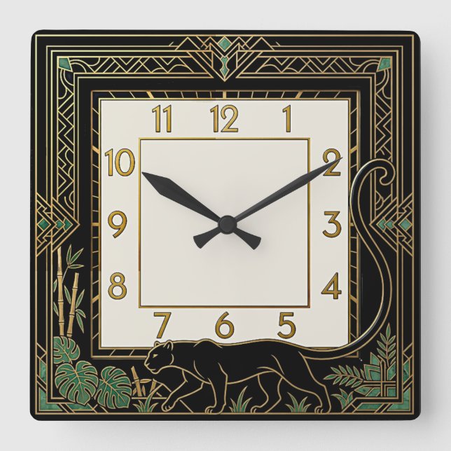 Horloge Carrée Panthère Art Déco (Recto)