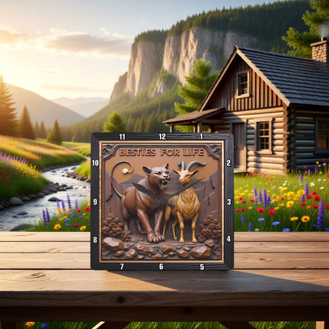 Horloge Carrée Panthère Chèvre Gros Plan Amis (Créateur téléchargé)