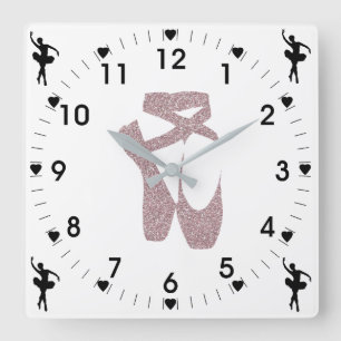 Horloge Carrée Pantoufles roses de ballet