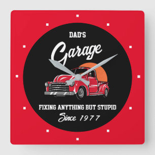 Horloge Carrée Papa ou n'importe quel nom Garage Red Chevy Truck
