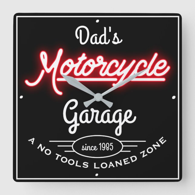 Horloge Carrée Papa's Motorcycle Garage Red Faux Black  (Recto)