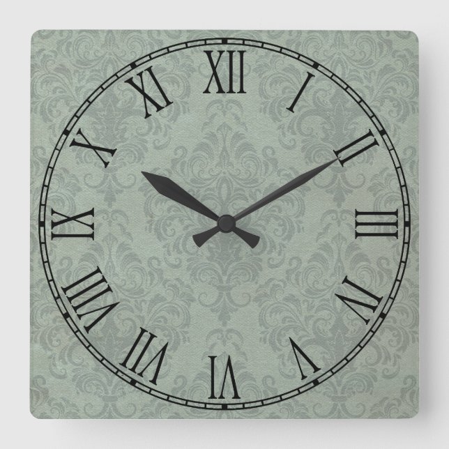 Horloge Carrée Papier peint Vintage Gray Rustique Damask (Recto)