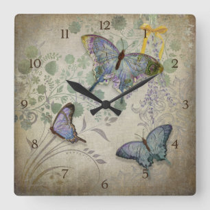 Horloge Carrée Papier peint Vintage moderne Papier peint Floral D