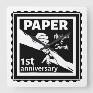 Horloge Carrée Papier traditionnel 1er anniversaire mariage