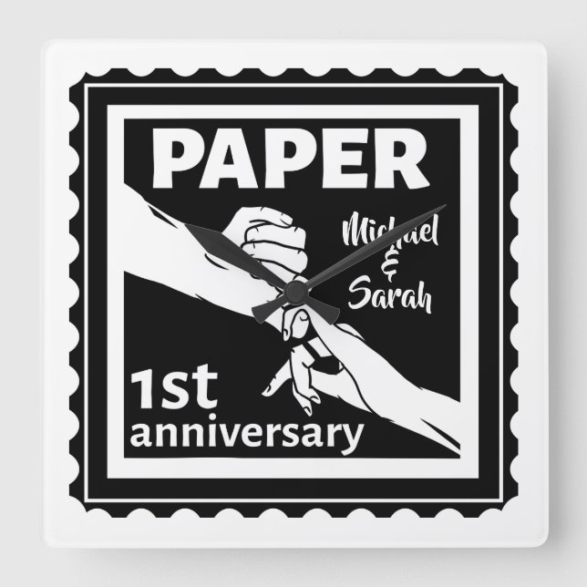 Horloge Carrée Papier traditionnel 1er anniversaire mariage (Recto)