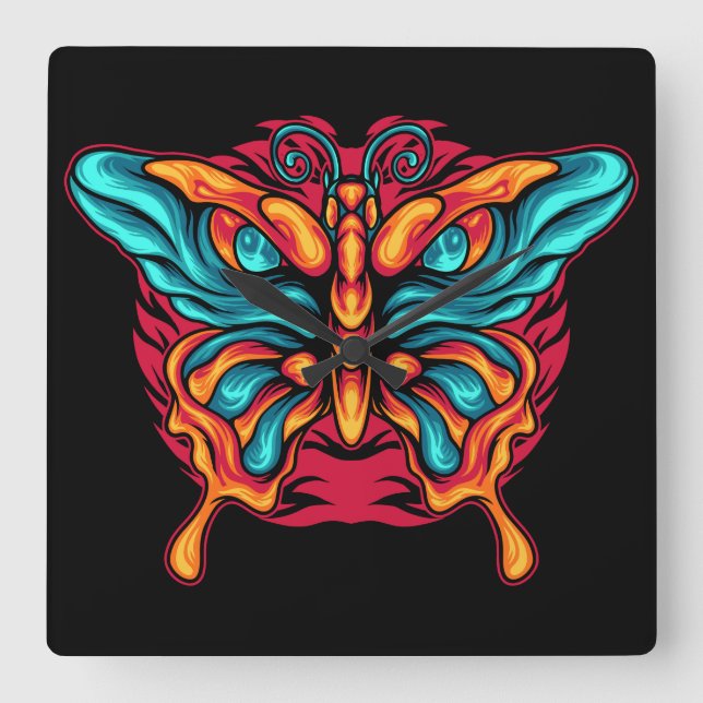 Horloge Carrée Papillon avec œ (Recto)