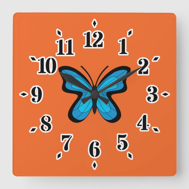 Horloge Carrée Papillon Bleu (Recto)