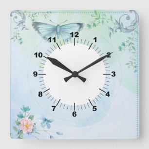 Horloge Carrée Papillon Bleu