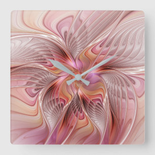 Horloge Carrée Papillon coloré abstrait Art Fantastique Fractal