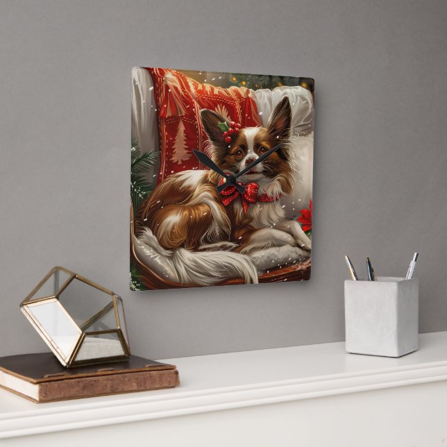 Horloge Carrée Papillon de Noël Festif (Bureau)