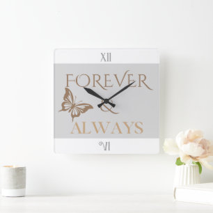 Horloge Carrée Papillon Forever & Always, Cadeau Romantique pour