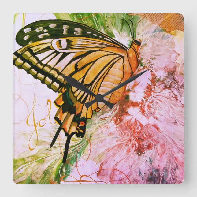 Horloge Carrée Papillon gras (Recto)