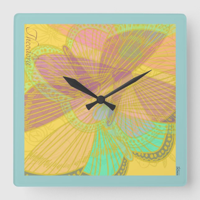 Horloge Carrée Papillon Or Chic jaune orange (Recto)