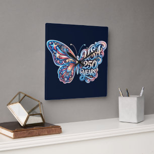Horloge Carrée Papillon pour le 250e anniversaire des États-Unis