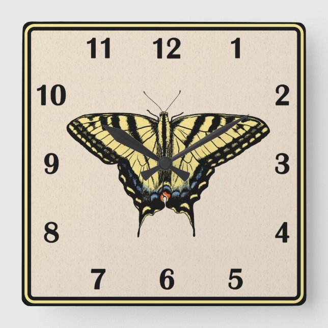 Horloge Carrée Papillon Southwestern jaune Swallowtail (Recto)