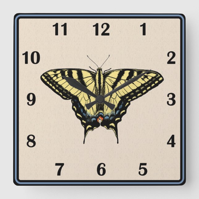 Horloge Carrée Papillon Southwestern jaune Swallowtail (Recto)