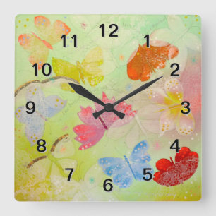 Horloge Carrée Papillons assez colorés