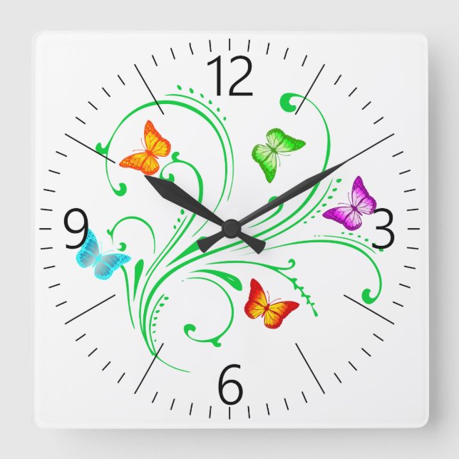 Horloge Carrée Papillons colorés (Recto)