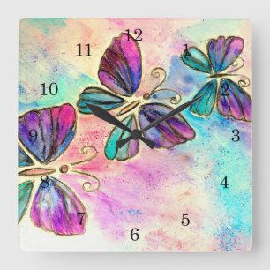 Horloge Carrée Papillons colorés mignons