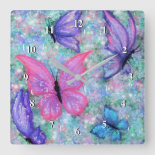 Horloge Carrée Papillons colorés Volant - Joie -