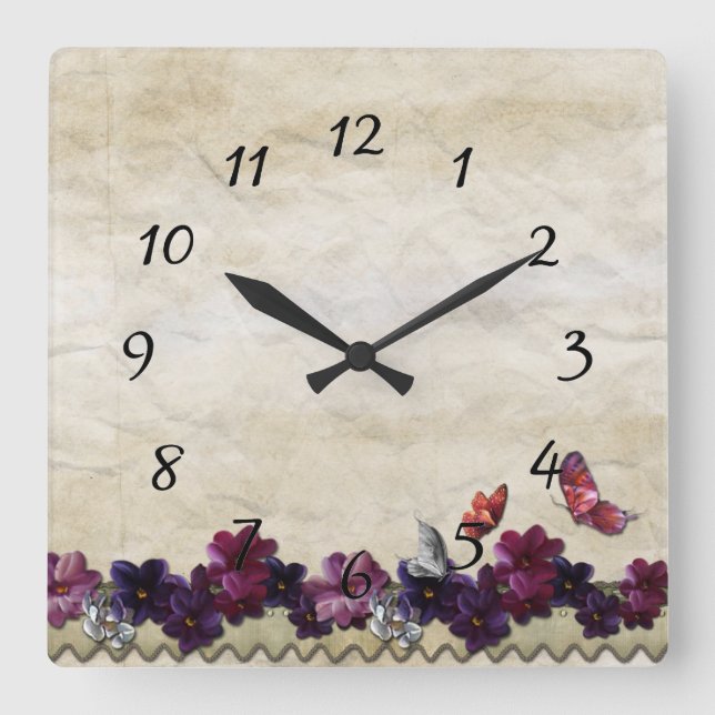 Horloge Carrée Papillons floraux (Recto)