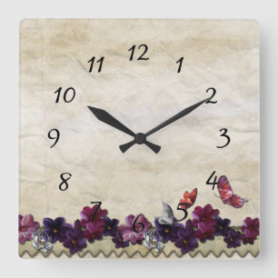 Horloge Carrée Papillons floraux