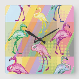 Horloge Carrée Parade Flamant rose