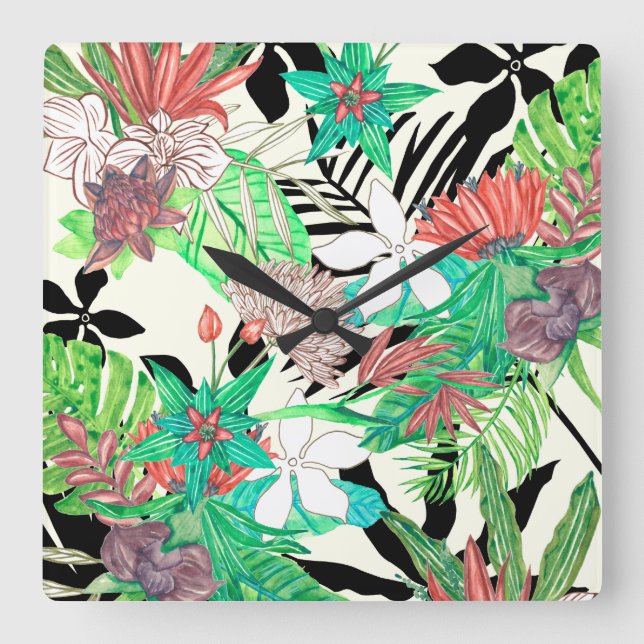 Horloge Carrée Paradis floral II (Recto)