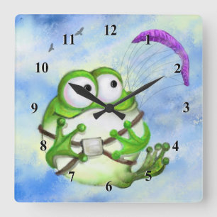 Horloge Carrée Paraglider de Happy Wall Clock Funny Frog