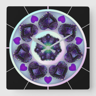 Horloge Carrée Parapluie violet & coeurs .7