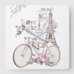 Horloge Carrée Paris dans le cru rose