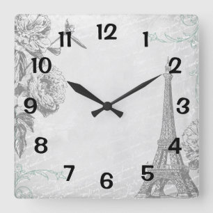 Horloge Carrée Paris Eiffel Tower Girly