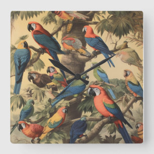 Horloge Carrée Parrot Canopy Vintage Botanique Luxe