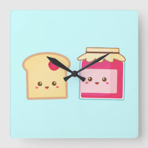 Horloge Carrée Partagez l'amour avec Toast et Confiture Mignons