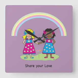 Horloge Carrée Partagez l'amour - L'égalité pour tous