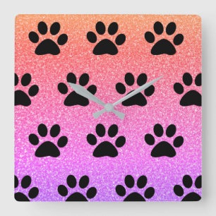 Horloge Carrée Parties scintillant d'Empreinte de patte Motif Bla