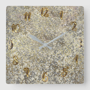 Horloge Carrée Parties scintillant d'or Crackle moderne chic glam