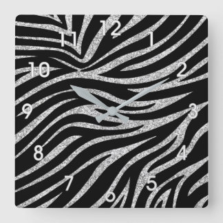 HORLOGE CARRÉE PARTIES SCINTILLANT EN ARGENT ET BARRAGES ZEBRA MU