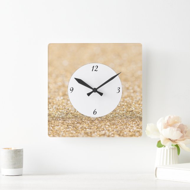 Horloge Carrée Parties scintillant en or de champagne scintille a (Maison)