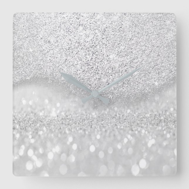 Horloge Carrée Parties scintillant gris argent blanc Ombre minima (Recto)