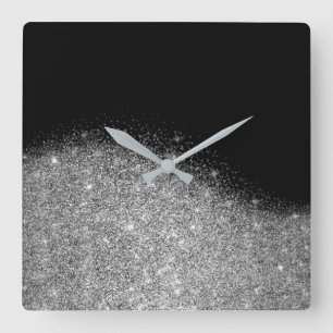 Horloge Carrée Parties scintillant noire gris argent minimal méta