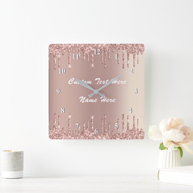 Horloge Carrée Parties scintillant rose Gold Blush Drivers votre  (Maison)
