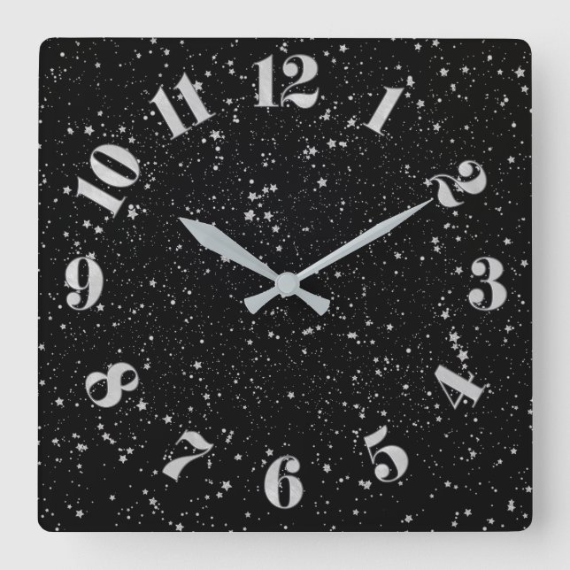 Horloge Carrée Parties scintillant Stars2 - Noir argenté (Recto)