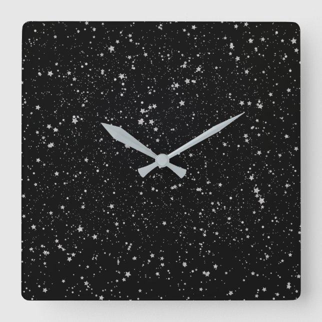 Horloge Carrée Parties scintillant Stars2 - Noir argenté (Recto)