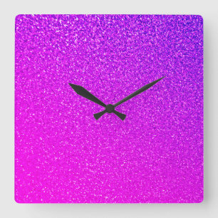 Horloge Carrée Parties scintillant violet rose chaud étincelant 