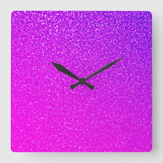 Horloge Carrée Parties scintillant violet rose chaud étincelant O (Recto)