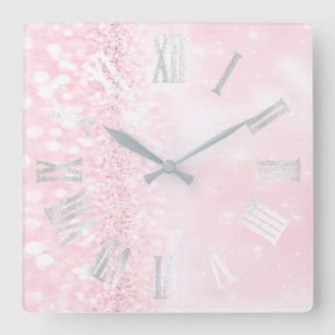 Horloge Carrée Parties scintillantes romaines de rose de gris