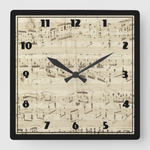 Horloge Carrée Partition sur parchemin manuscrite en encre