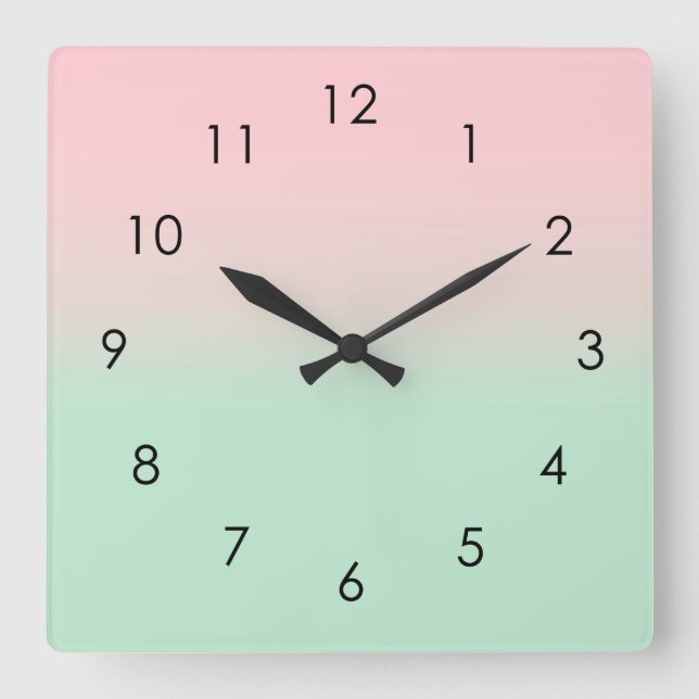 Horloge Carrée Pastel Aesthétique Ombre Gradient Pink Mint Green  (Recto)
