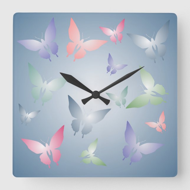 Horloge Carrée Pastel Butterfly Wall Clock (Recto)